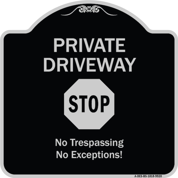 Designer Series-Private Driveway Stop Black & Silver Heavy-Gauge Aluminum, 18" H, BS-1818-9920